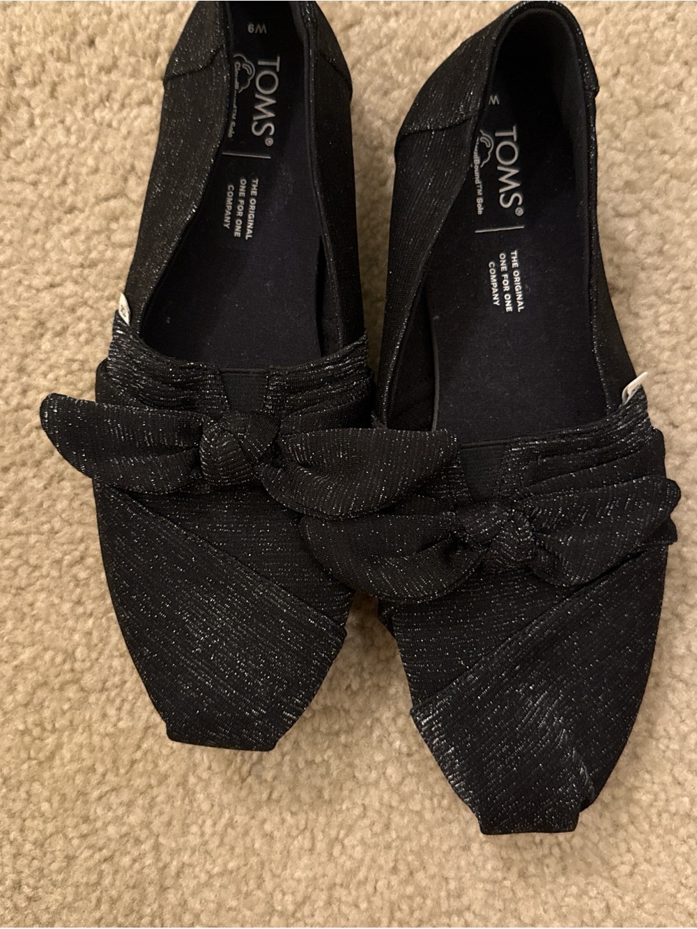 TOMS Black Knotted Canvas Slip-On Flats with Subtle Metallic Thread